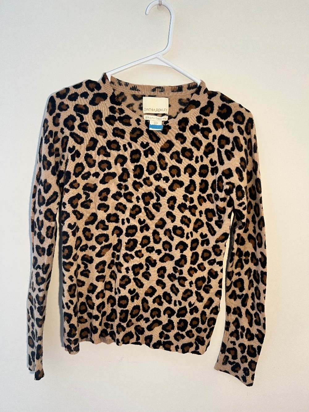 Cynthia Rowley Leopard Print 100% 2-Ply Cashmere Crewneck Sweater